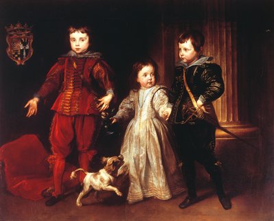 Drie kinderen met hond door Anthony van Dyck
