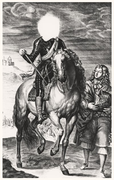Hoofdloos ruiterportret oorspronkelijk van Lodewijk van Frankrijk, gegraveerd door Pierre Lombard door Anthony van after Dyck