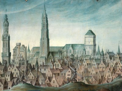 Detail van Portret van Juan Pardo II en zijn vrouwen Anna Ingenieulandt en Maria Anchemant door Anthuenis (1536 1613) Claeissins or Claeissens