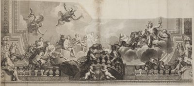 Ontwerp van het middenpaneel van het plafond van de Grote Galerij van het Palais Royal, gegraveerd door Nicolas Henri Tardieu door Antoine (after) Coypel