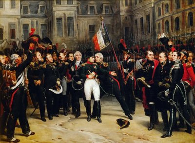 Napoleons afscheid van de Keizerlijke Garde op de binnenplaats van het Paleis van Fontainebleau op 20 april door Antoine Alphonse Montfort