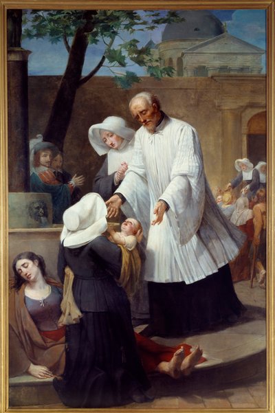 Sint Vincent de Paul (1581 - 1660) zorgt voor pestlijders door Antoine Ansiaux