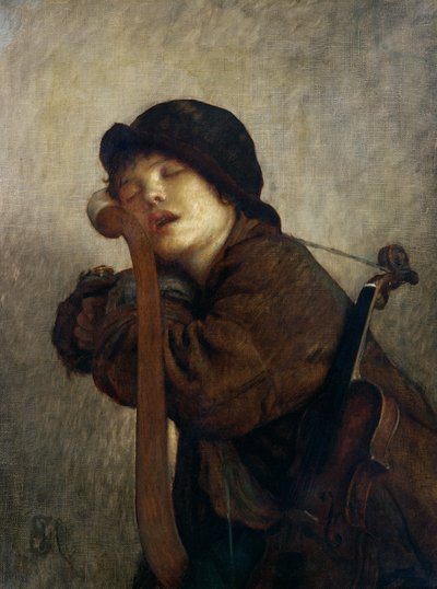 De Kleine Violist Slapend, 1883 door Antoine Auguste Ernest Herbert or Hebert