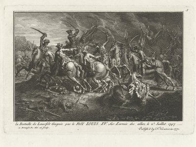 Uitzicht op de Slag bij Lauffeldt (Lafeld, nabij Maastricht) op 2 juli 1747 tijdens de Oostenrijkse Successieoorlog door Antoine Benoist