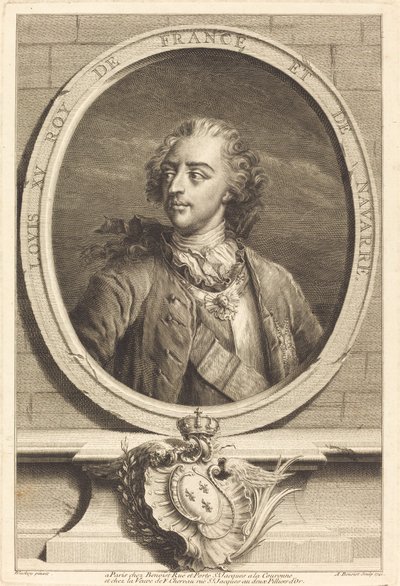 Lodewijk XV, koning van Frankrijk door Antoine Benoist after Jakob Christoffel Le Blon after Nicholas Blakey