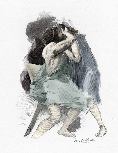Odyssee van Homerus: ontmoeting van Telemachus en Odysseus, illustratie door Antoine Calbet voor 