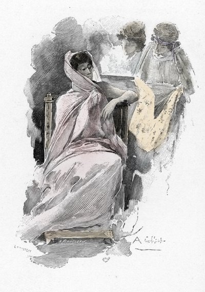 Odyssee van Homerus: Penelope en haar dienaren, illustratie door Antoine Calbet voor 