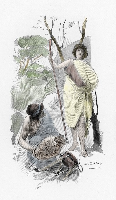 Odyssee van Homerus: Odysseus keert terug naar Ithaca en ontmoet Athena vermomd als een herdersjongen (Illustratie van Antoine Calbet) door Antoine Calbet