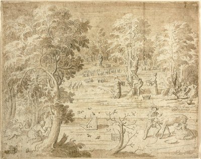 Jongeren en meiden bezig met landelijke bezigheden door Antoine Caron