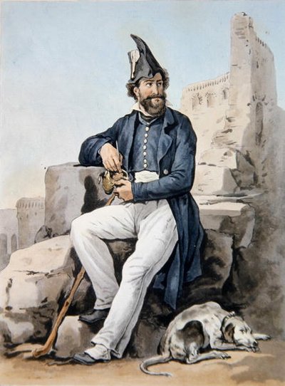 Een bebaarde soldaat door Antoine Charles Horace Vernet
