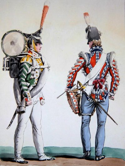 Engelse en Russische drummers door Antoine Charles Horace Vernet