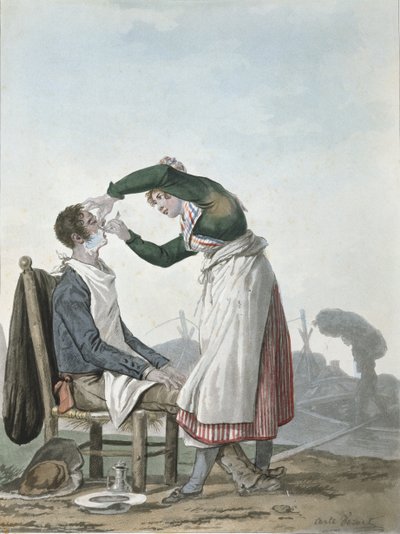 Een Kolenwerker die zich Scheert door Antoine Charles Horace Vernet