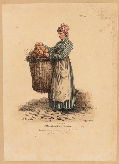De Taartverkoper, nummer 34 uit de serie De Kreten van Parijs, gegraveerd door Francois Seraphin Delpech (1778-1825) door Antoine Charles Horace Vernet
