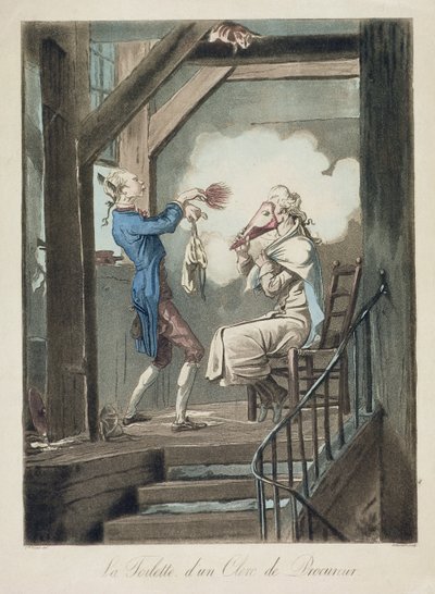 De Toilette van een Advocatenklerk, gegraveerd door Philibert Louis Debucourt (1755-1832) door Antoine Charles Horace Vernet
