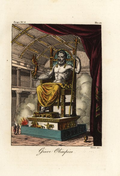 Beeld van Zeus of Jupiter in Olympia, gigantisch zittend figuur door de Griekse beeldhouwer Phidias rond 435 v.Chr. in het heiligdom van Olympia, Griekenland door Antoine Chrysostome Quatremère de Quincy