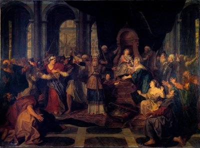 Athaliah verdreven uit de tempel Athaliah, vrouw van Joram, koning van Juda, blijft weduwe en regeert het koninkrijk door de Joodse religie te verlaten door Antoine Coypel
