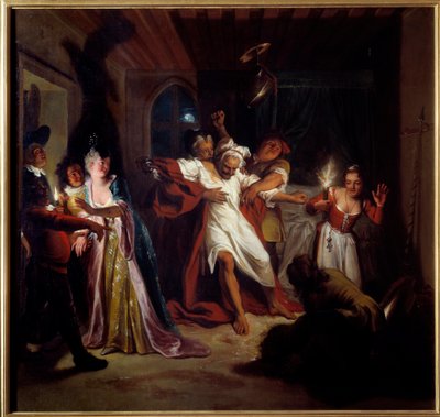 Slapende Don Quichot vecht tegen de wijnzakken. De vernuftige edelman Don Quichot van La Mancha door Miguel de Cervantes Saavedra door Antoine Coypel