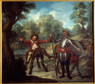 Verhaal van Don Quichot: Sancho wordt wakker en is wanhopig omdat hij zijn geliefde Grison niet kan vinden. De vernuftige edelman Don Quichot van La Mancha door Miguel de Cervantes Saavedra door Antoine Coypel