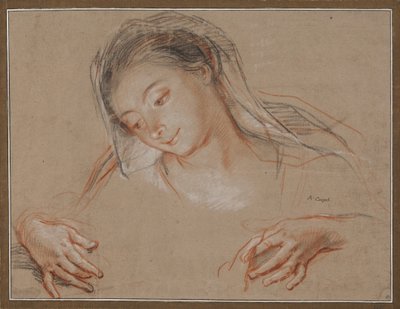 Studie voor een Madonna. Hoofd en twee handen door Antoine Coypel