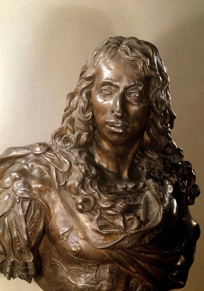 Borstbeeld in brons van Lodewijk II van Bourbon, Prins van Condé bekend als de Grote Condé (1621-1686). Beeldhouwwerk door Antoine Coysevox (1640-1720) 17e eeuw. door Antoine Coysevox