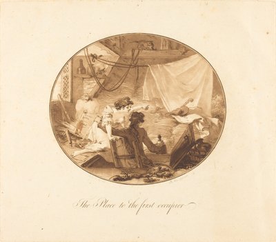 De plaats voor de eerste bezetter door Antoine François Sergent after Augustin de Saint Aubin