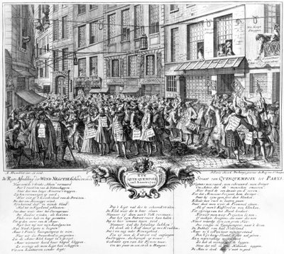 Investeerders voor het hoofdkantoor van de Banque Royale in de Rue Quincampoix, Parijs, 1720 door Antoine Humblot