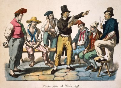 Verteller op de kade, prent door Antoine Jean Baptiste Thomas