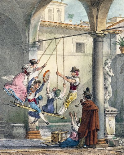 Schommel, gravure door Antoine Jean-Baptiste Thomas uit Un an a Rome et dans ses environs, Frankrijk door Antoine Jean Baptiste Thomas