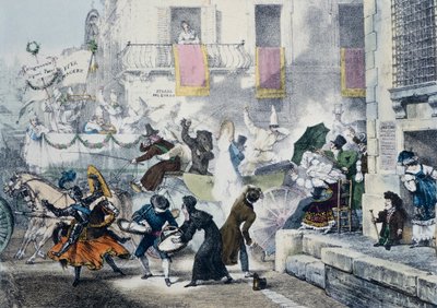 Confetti gooien tijdens het carnaval in Rome door Antoine Jean Baptiste Thomas