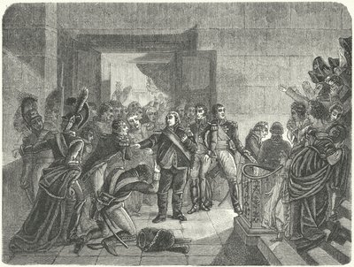 Lodewijk XVIII verlaat het Tuilerieënpaleis na het nieuws van Napoleons terugkeer uit Elba door Antoine Jean (after) Gros