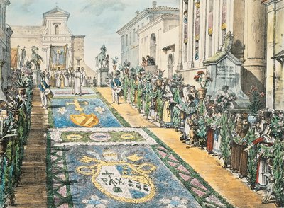 Bloemendisplay, Genzano in 1817 door Antoine Jean Baptiste Thomas