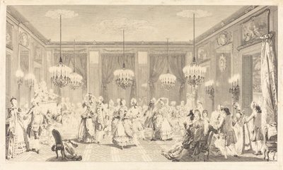 Het gemaskerde bal door Antoine Jean Duclos after Augustin de Saint Aubin