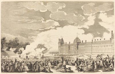 De Begrafenis ter ere van de martelaren van de Dag van 10 in de nationale tuin door Antoine Jean Duclos after Charles Monnet