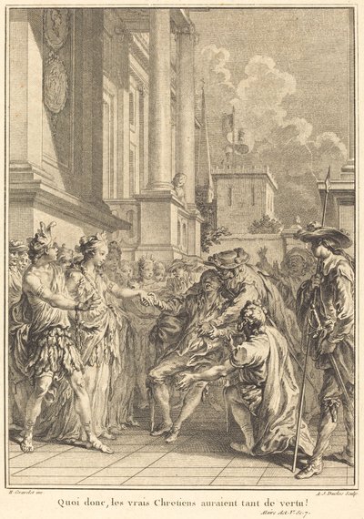 Wat dan, de echte Christenen zouden zoveel deugd hebben! door Antoine Jean Duclos after Hubert François Gravelot