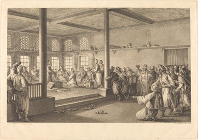 Ontvangst van Choiseul-Gouffier bij Hassan-Tchousch-Oglou door Antoine Jean Duclos after Jean Michel Moreau