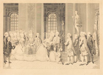 De Koningin kondigt Mme. de Bellegarde de rechters en de vrijheid van haar man aan in mei door Antoine Jean Duclos after vicomte Charles Henri Desfosses