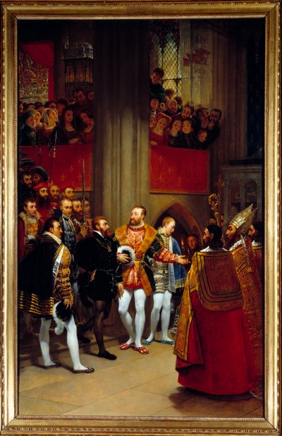 Karel V ontvangen door Frans I in de abdij van Saint Denis in 1540 door Antoine Jean Gros