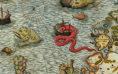 Detail van Een kaart van de zee (Carta marina) door Olaus Magnus (1490-1557) door Antoine Lafrery