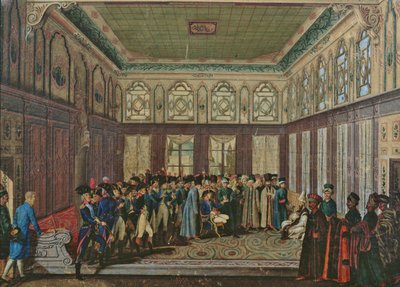 Generaal Aubert du Bayet wordt ontvangen door de Ottomaanse Grootvizier in Constantinopel in 1796 door Antoine Laurent Castellan