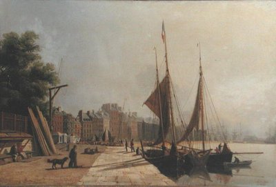 Vroege Ochtend aan de Kade, Le Havre, c.1853 door Antoine Leon Morel Fatio
