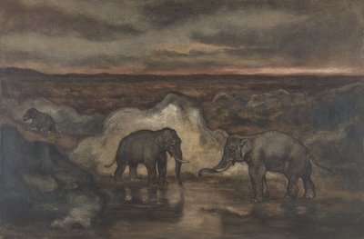 Olifanten bij een poel door Antoine Louis Barye