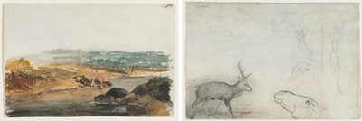 Landschap (recto); Studies van Dieren (verso) door Antoine Louis Barye