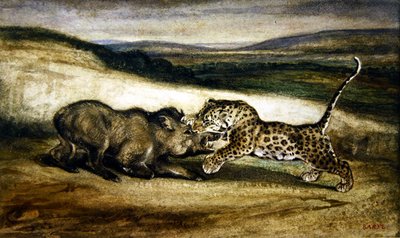 Panter vecht met een wild zwijn door Antoine Louis Barye