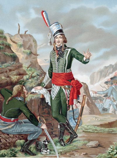 Francois Severin Marceau-Desgraviers (1769-1896) Franse revolutionaire soldaat: republikeinse leger van La Vendee: vocht bij Fleurus, Mainz, Mannheim en Coblenz. Dodelijk gewond Altenkirchen. Chromolithografie naar schilderij. door Antoine Louis Francois (after) Sergent Marceau