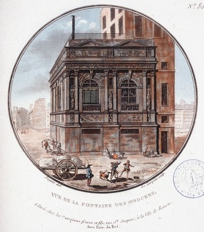 Zicht op de fontein van de onschuldigen. In schilderachtige uitzichten van de belangrijkste gebouwen van Parijs door Sergeant door Antoine Louis Francois Sergent Marceau