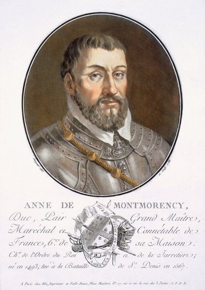 Anne de Montmorency, uit Portraits des grands hommes, femmes illustres, et sujets mémorables de France, gegraveerd en gedrukt in kleuren, uitgegeven door Pierre Blin, 1786-92, Parijs door Antoine Louis Francois Sergent Marceau