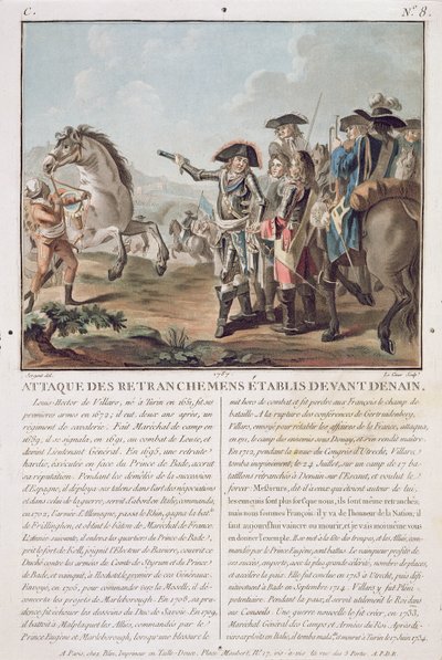 Aanval op de loopgraven voor Denain, 1712, gegraveerd door Louis Le Coeur, 1787 door Antoine Louis Francois Sergent Marceau