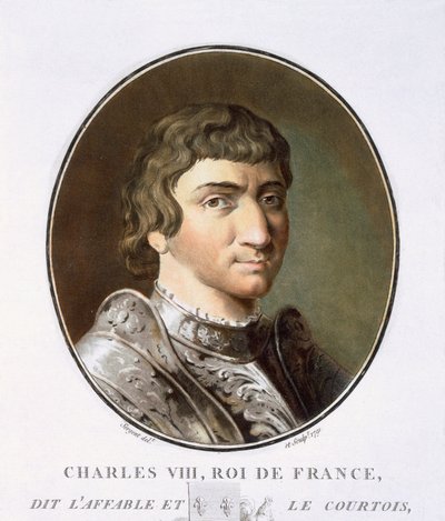 Karel VIII, uit Portraits des grands hommes, femmes illustres, et sujets mémorables de France, gegraveerd en gedrukt in kleuren, uitgegeven door Pierre Blin, 1786-92, Parijs door Antoine Louis Francois Sergent Marceau