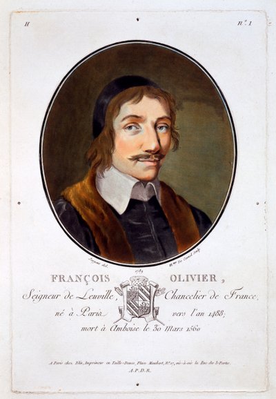 Francois Olivier Seigneur de Leuville, uit Portretten van grote mannen, beroemde vrouwen en gedenkwaardige onderwerpen van Frankrijk, gegraveerd en gedrukt in kleuren, uitgegeven door Pierre Blin, 1786-92, Parijs door Antoine Louis Francois Sergent Marceau