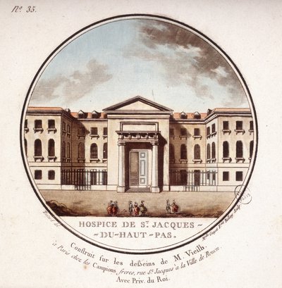 Hospice de Saint Jacques Du Haut Pas gebouwd volgens de tekeningen van Vieilb, nu Cochin Ziekenhuis, Parijs. In pittoreske uitzichten van de belangrijkste gebouwen van Parijs door Sergeant door Antoine Louis Francois Sergent Marceau
